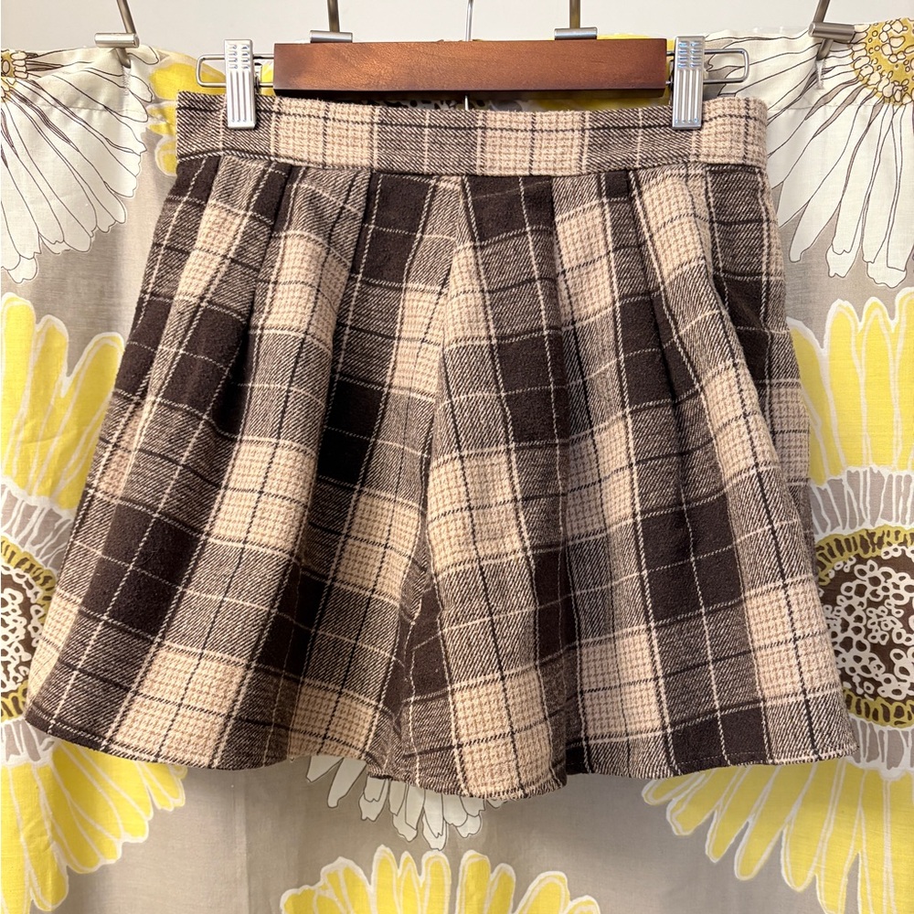 SHEIN Checkered Brown and Cream Skirt Women’s Size Medium